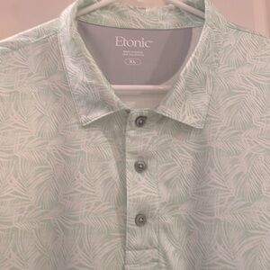 Etonic Size Xlg Large Men's Pastel Green White Palm leaf  Pattern Short Sleeve
